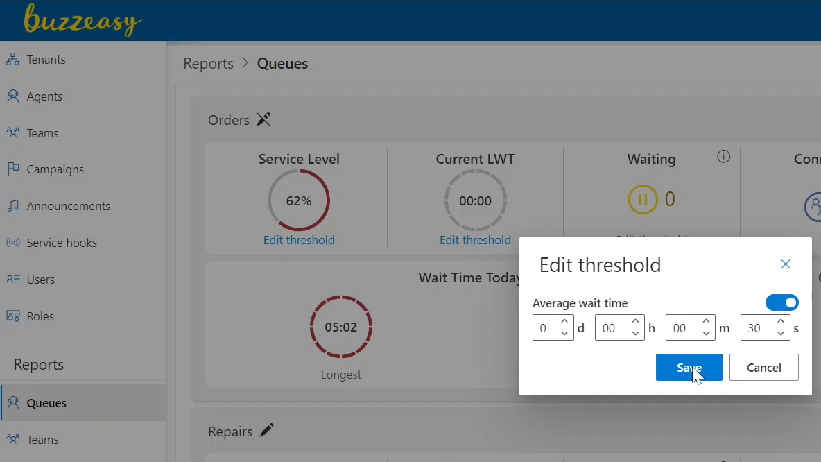 Set The Wait Time Today Average Data Threshold