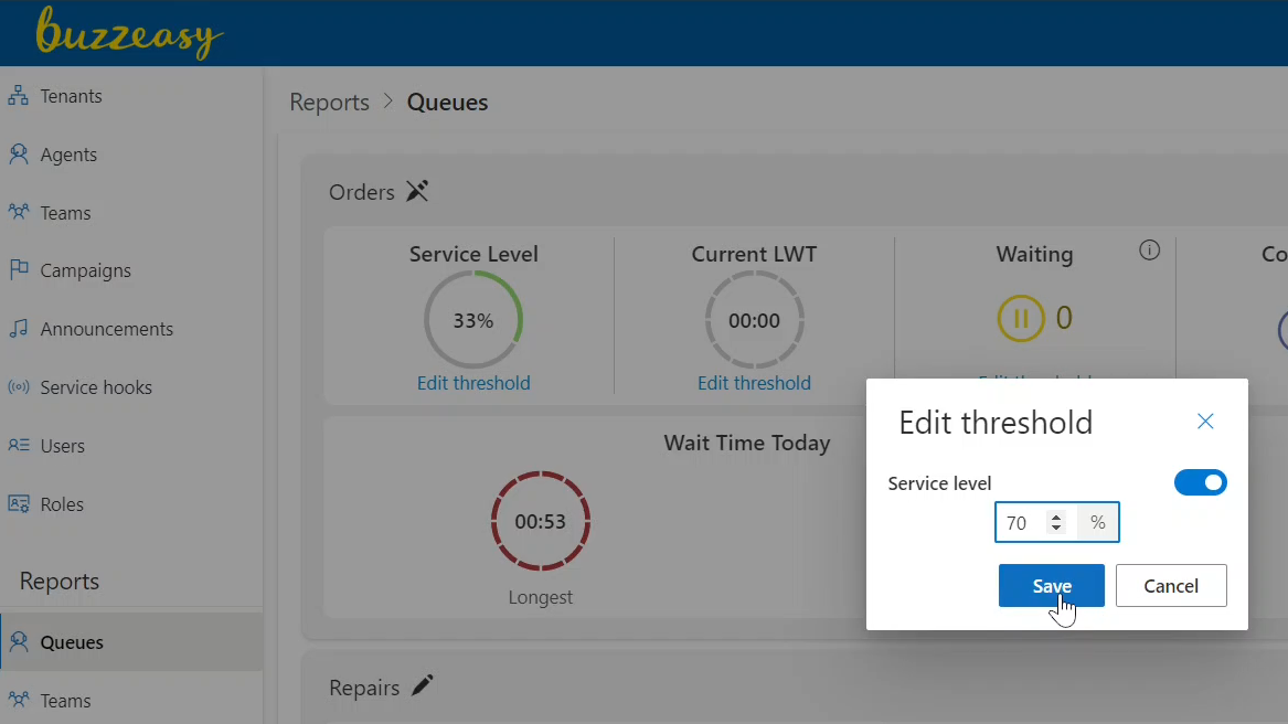 Set The Service Level Data Threshold